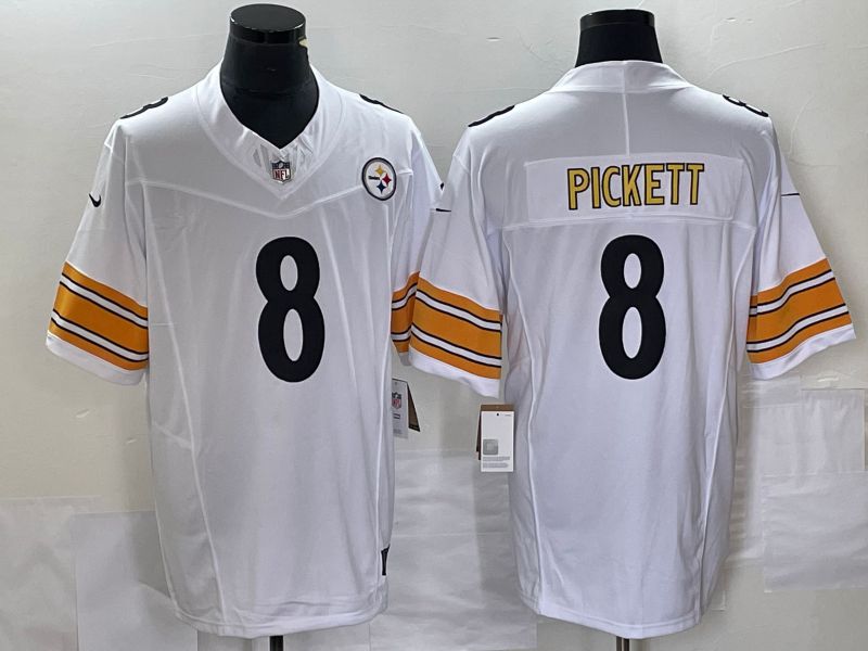 Men Pittsburgh Steelers 8 Pickett White 2023 Nike Vapor Limited NFL Jersey